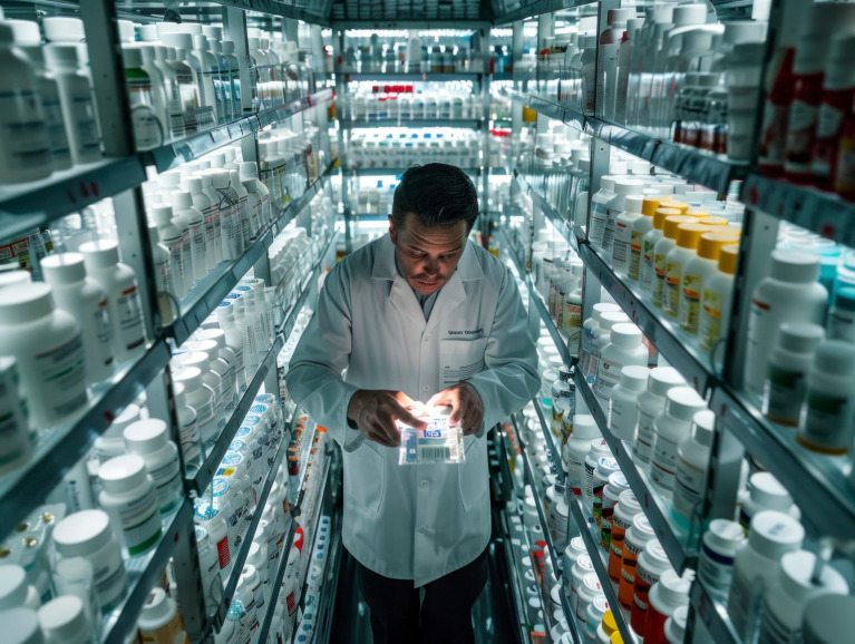 pharmacy warehouse shelves pharma